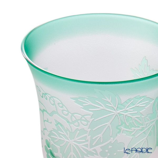 太武朗工房／タブロー 彫刻硝子 夢柄子 ぶどう紋 ワイングラス ピンク／グリーン 140ml 3028
