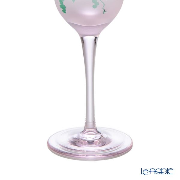 太武朗工房／タブロー 彫刻硝子 夢柄子 ぶどう紋 ワイングラス ピンク／グリーン 140ml 3028