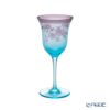 太武朗工房／タブロー 彫刻硝子 夢柄子 鉄線紋 ワイングラス ブルー／パープル 140ml 3528
