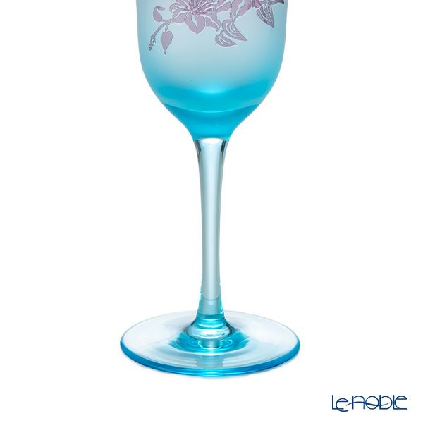 太武朗工房／タブロー 彫刻硝子 夢柄子 鉄線紋 ワイングラス ブルー／パープル 140ml 3528