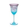 太武朗工房／タブロー 彫刻硝子 夢柄子 鉄線紋 ワイングラス ブルー／パープル 140ml 3528