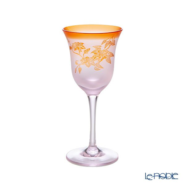 太武朗工房／タブロー 彫刻硝子 夢柄子 鉄線紋 ワイングラス ピンク／レッド140ml 4328