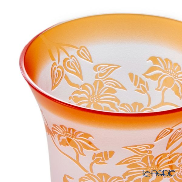 太武朗工房／タブロー 彫刻硝子 夢柄子 鉄線紋 ワイングラス ピンク／レッド140ml 4328