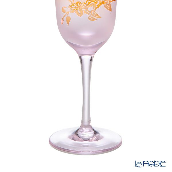 太武朗工房／タブロー 彫刻硝子 夢柄子 鉄線紋 ワイングラス ピンク／レッド140ml 4328