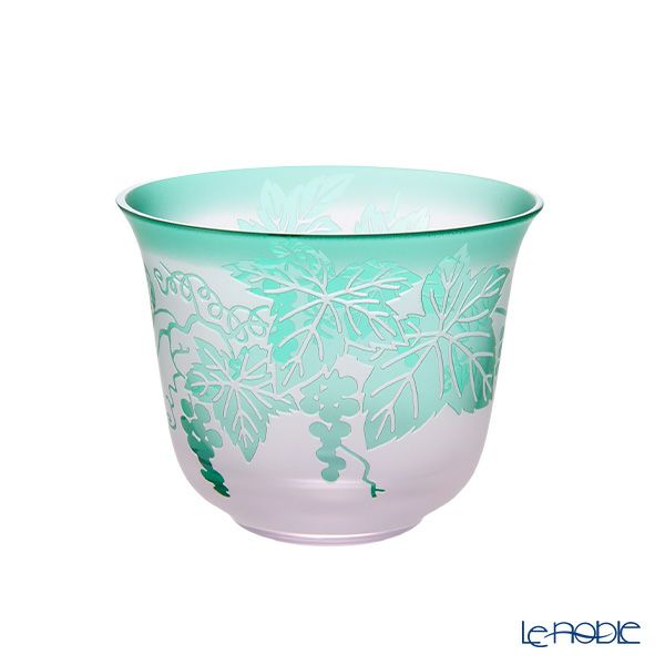 太武朗工房／タブロー 彫刻硝子 夢柄子 ぶどう紋 冷茶椀 ピンク／グリーン 180ml 3005