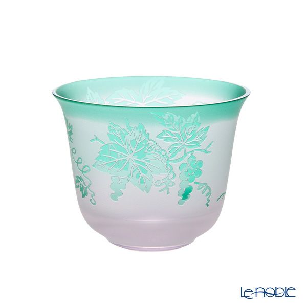 太武朗工房／タブロー 彫刻硝子 夢柄子 ぶどう紋 冷茶椀 ピンク／グリーン 180ml 3005