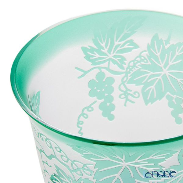 太武朗工房／タブロー 彫刻硝子 夢柄子 ぶどう紋 冷茶椀 ピンク／グリーン 180ml 3005