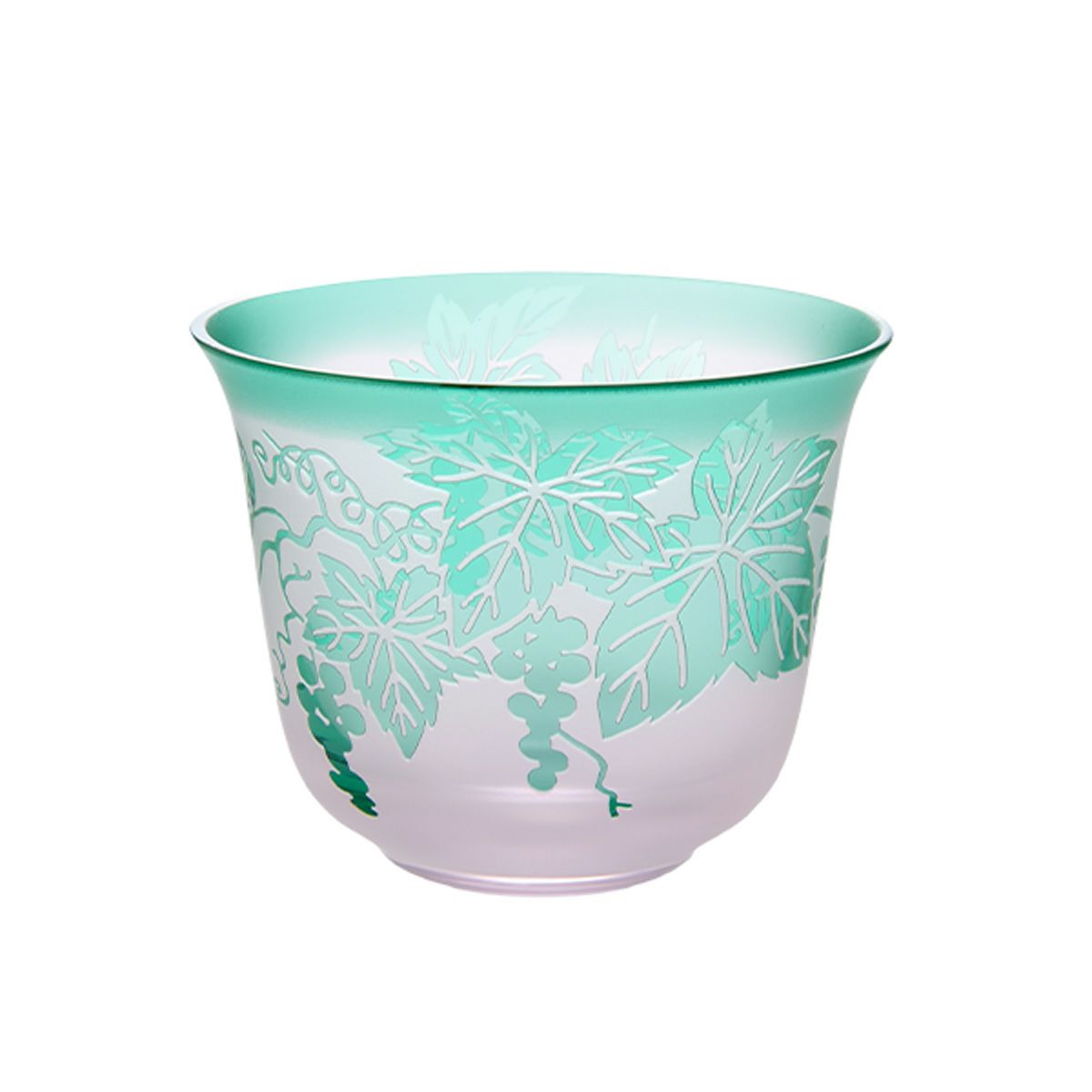 太武朗工房／タブロー 彫刻硝子 夢柄子 ぶどう紋 冷茶椀 ピンク／グリーン 180ml 3005