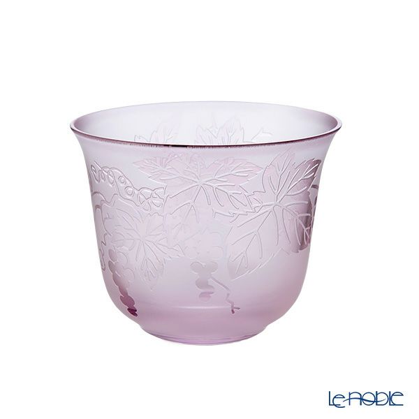 太武朗工房／タブロー 彫刻硝子 夢柄子 ぶどう紋 冷茶椀 ピンク／パープル 180ml 3405