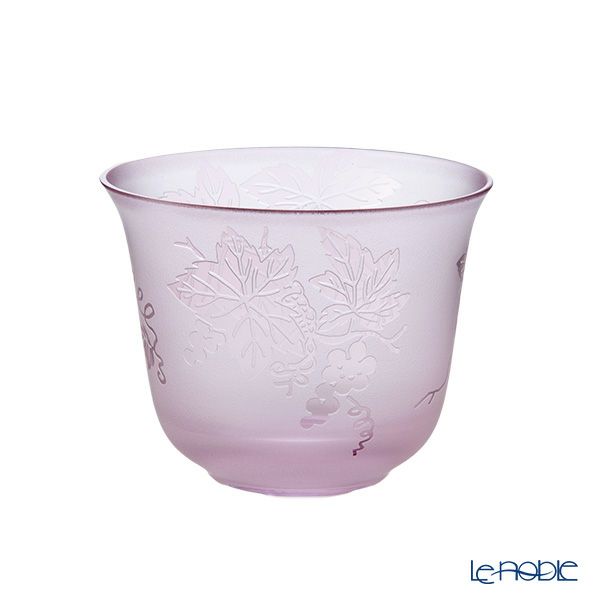 太武朗工房／タブロー 彫刻硝子 夢柄子 ぶどう紋 冷茶椀 ピンク／パープル 180ml 3405