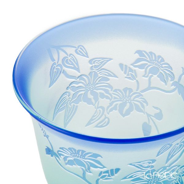 太武朗工房／タブロー 彫刻硝子 夢柄子 鉄線紋 冷茶椀 グリーン／ブルー 180ml 4105
