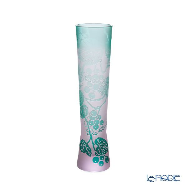 太武朗工房／タブロー 彫刻硝子 夢柄子 ぶどう紋 一輪挿し ピンク／グリーン 3020