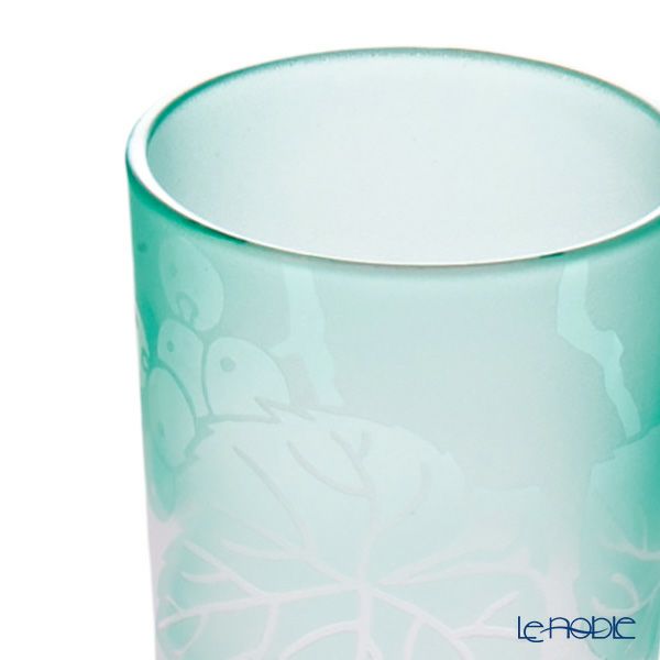 太武朗工房／タブロー 彫刻硝子 夢柄子 ぶどう紋 一輪挿し ピンク／グリーン 3020