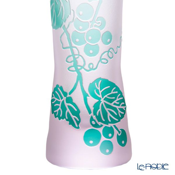 太武朗工房／タブロー 彫刻硝子 夢柄子 ぶどう紋 一輪挿し ピンク／グリーン 3020