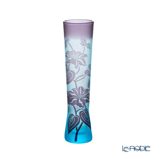 太武朗工房／タブロー 彫刻硝子 夢柄子 鉄線紋 一輪挿し ブルー／パープル 3520