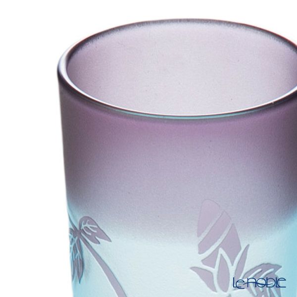 太武朗工房／タブロー 彫刻硝子 夢柄子 鉄線紋 一輪挿し ブルー／パープル 3520