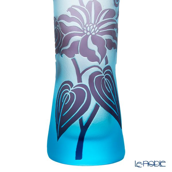 太武朗工房／タブロー 彫刻硝子 夢柄子 鉄線紋 一輪挿し ブルー／パープル 3520