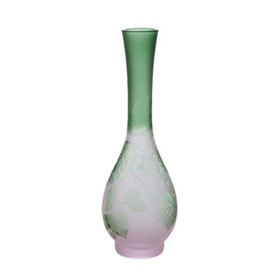 太武朗工房／タブロー 彫刻硝子 夢柄子 ぶどう紋 つる首一輪挿し