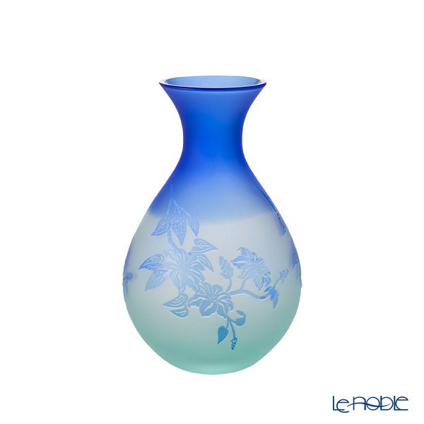 太武朗工房／タブロー 彫刻硝子 夢柄子 鉄線紋 酒器三点揃 グリーン／ブルー 盃55ml 徳利210ml 4110S