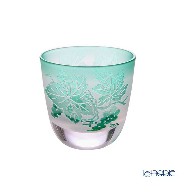 太武朗工房／タブロー 彫刻硝子 夢柄子 ぶどう紋 酒器三点揃 ピンク／グリーン 盃55ml 徳利210ml 3010S