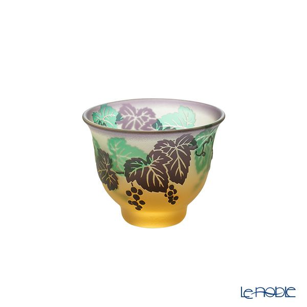 太武朗工房／タブロー 彫刻硝子 幻夢柄子 ぶどう紋 ぐい呑／豆鉢 三層色被せ 70ml 3602