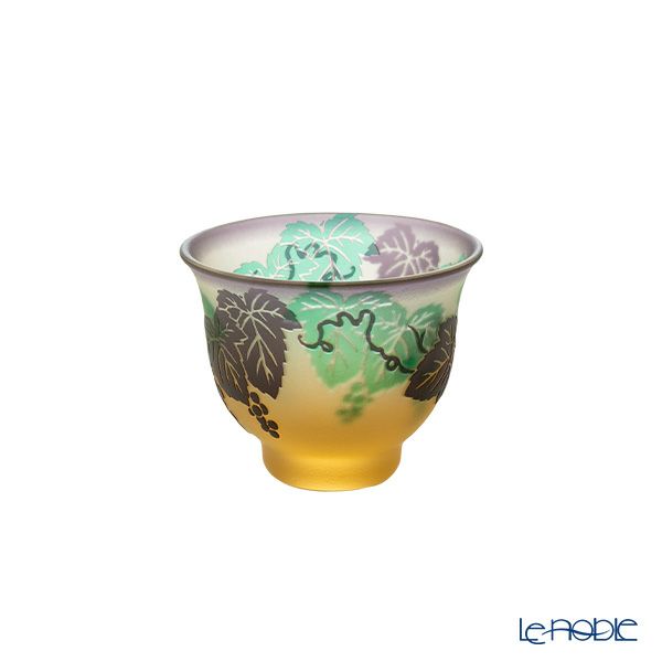 太武朗工房／タブロー 彫刻硝子 幻夢柄子 ぶどう紋 ぐい呑／豆鉢 三層色被せ 70ml 3602