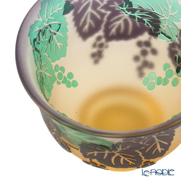 太武朗工房／タブロー 彫刻硝子 幻夢柄子 ぶどう紋 ぐい呑／豆鉢 三層色被せ 70ml 3602