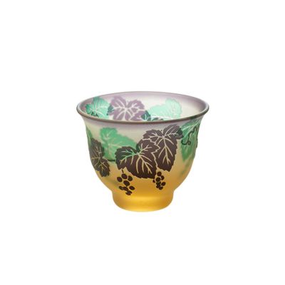 太武朗工房／タブロー 彫刻硝子 幻夢柄子 ぶどう紋 ぐい呑／豆鉢 三層