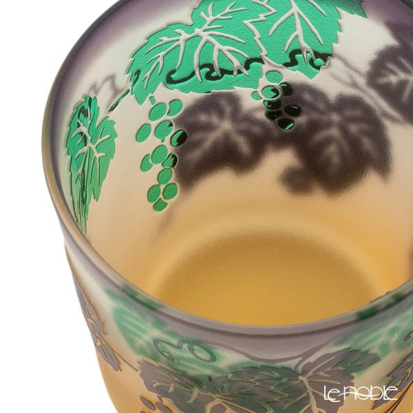 太武朗工房／タブロー 彫刻硝子 幻夢柄子 ぶどう紋 冷酒杯 三層色被せ 100ml 3652