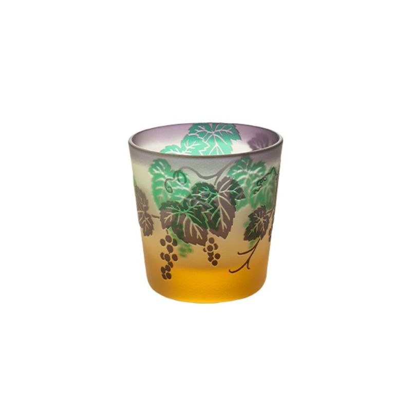 太武朗工房／タブロー 彫刻硝子 幻夢柄子 ぶどう紋 冷酒杯 三層色被せ 100ml 3652