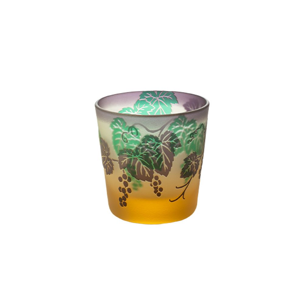 太武朗工房／タブロー 彫刻硝子 幻夢柄子 ぶどう紋 冷酒杯 三層色被せ 100ml 3652