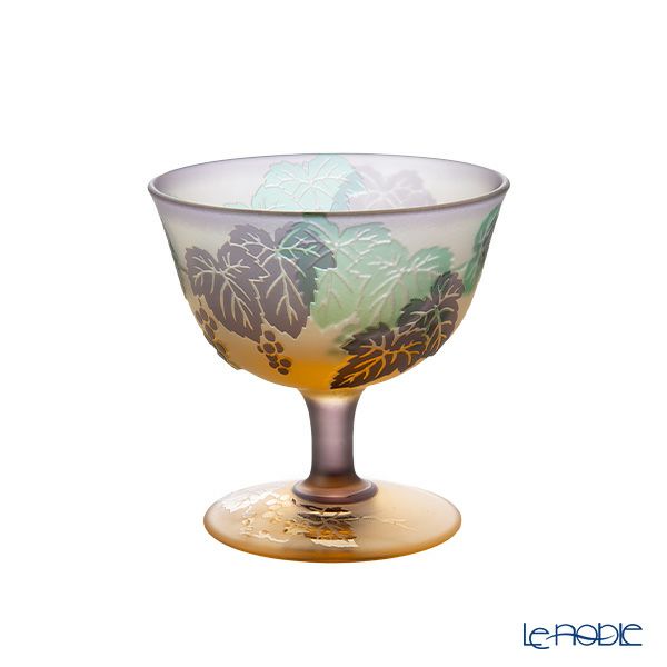 太武朗工房／タブロー 彫刻硝子 幻夢柄子 ぶどう紋 食前酒グラス／脚付小鉢 三層被せ 80ml 3607