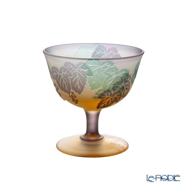 太武朗工房／タブロー 彫刻硝子 幻夢柄子 ぶどう紋 食前酒グラス／脚付小鉢 三層被せ 80ml 3607