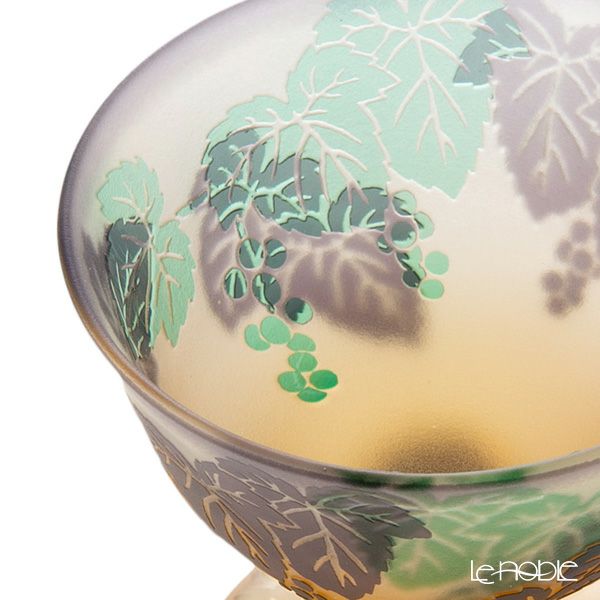 太武朗工房／タブロー 彫刻硝子 幻夢柄子 ぶどう紋 食前酒グラス／脚付小鉢 三層被せ 80ml 3607