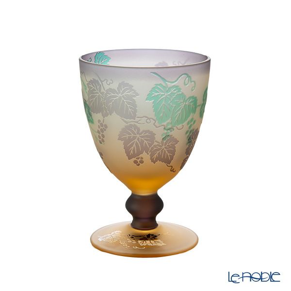 太武朗工房／タブロー 彫刻硝子 幻夢柄子 ぶどう紋 ゴブレット 三層被せ 230ml 3644