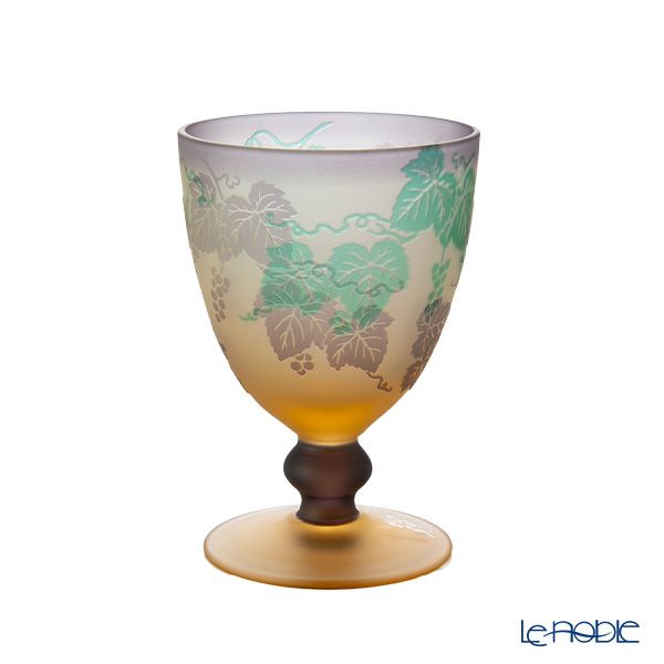 太武朗工房／タブロー 彫刻硝子 幻夢柄子 ぶどう紋 ゴブレット 三層被せ 230ml 3644