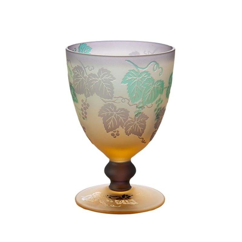 太武朗工房／タブロー 彫刻硝子 幻夢柄子 ぶどう紋 ゴブレット 三層被せ 230ml 3644