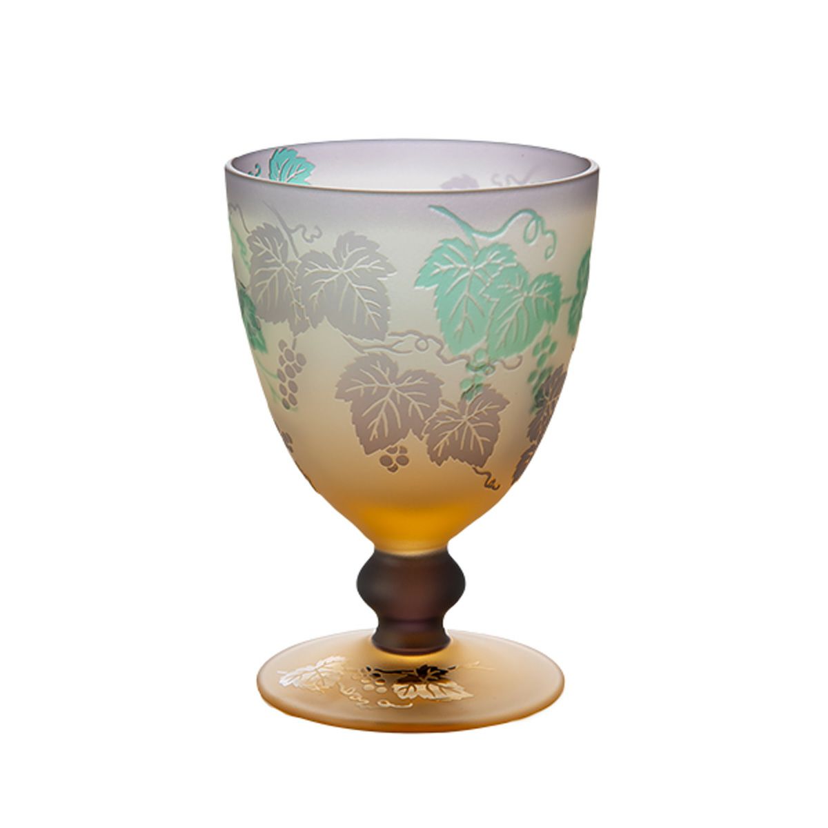 太武朗工房／タブロー 彫刻硝子 幻夢柄子 ぶどう紋 ゴブレット 三層被せ 230ml 3644