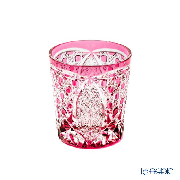 太武朗工房／タブロー 菊繋ぎに籠目紋 オールドグラス 金赤 250ml 伝統工芸士 木村泰典 作 5136-31