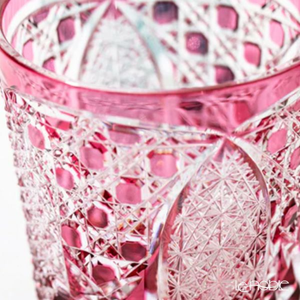 太武朗工房／タブロー 菊繋ぎに籠目紋 オールドグラス 金赤 250ml 伝統工芸士 木村泰典 作 5136-31