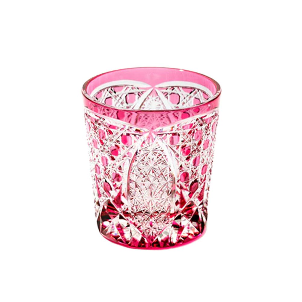 太武朗工房／タブロー 菊繋ぎに籠目紋 オールドグラス 金赤 250ml 伝統工芸士 木村泰典 作 5136-31