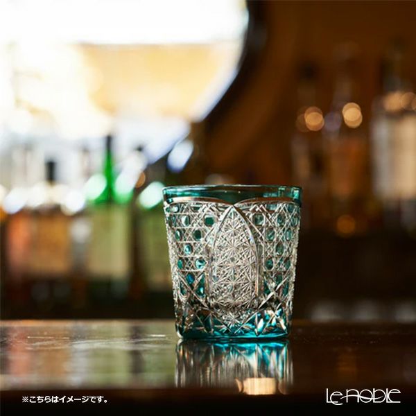 太武朗工房／タブロー 菊繋ぎに籠目紋 オールドグラス グリーン 250ml 伝統工芸士 木村泰典 作 5136-33