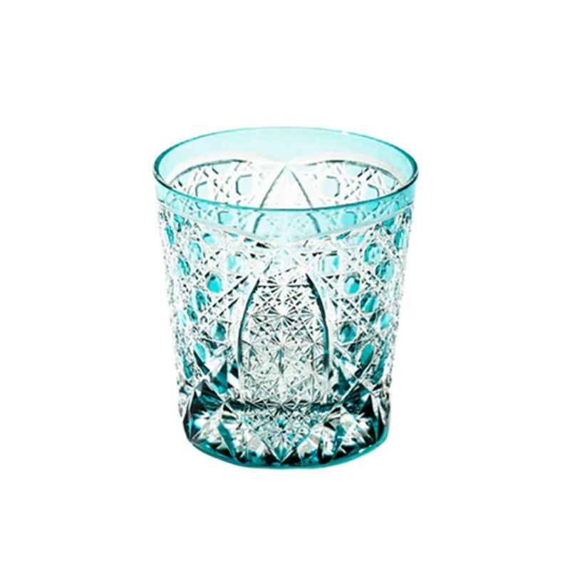 太武朗工房／タブロー 菊繋ぎに籠目紋 オールドグラス グリーン 250ml 伝統工芸士 木村泰典 作 5136-33