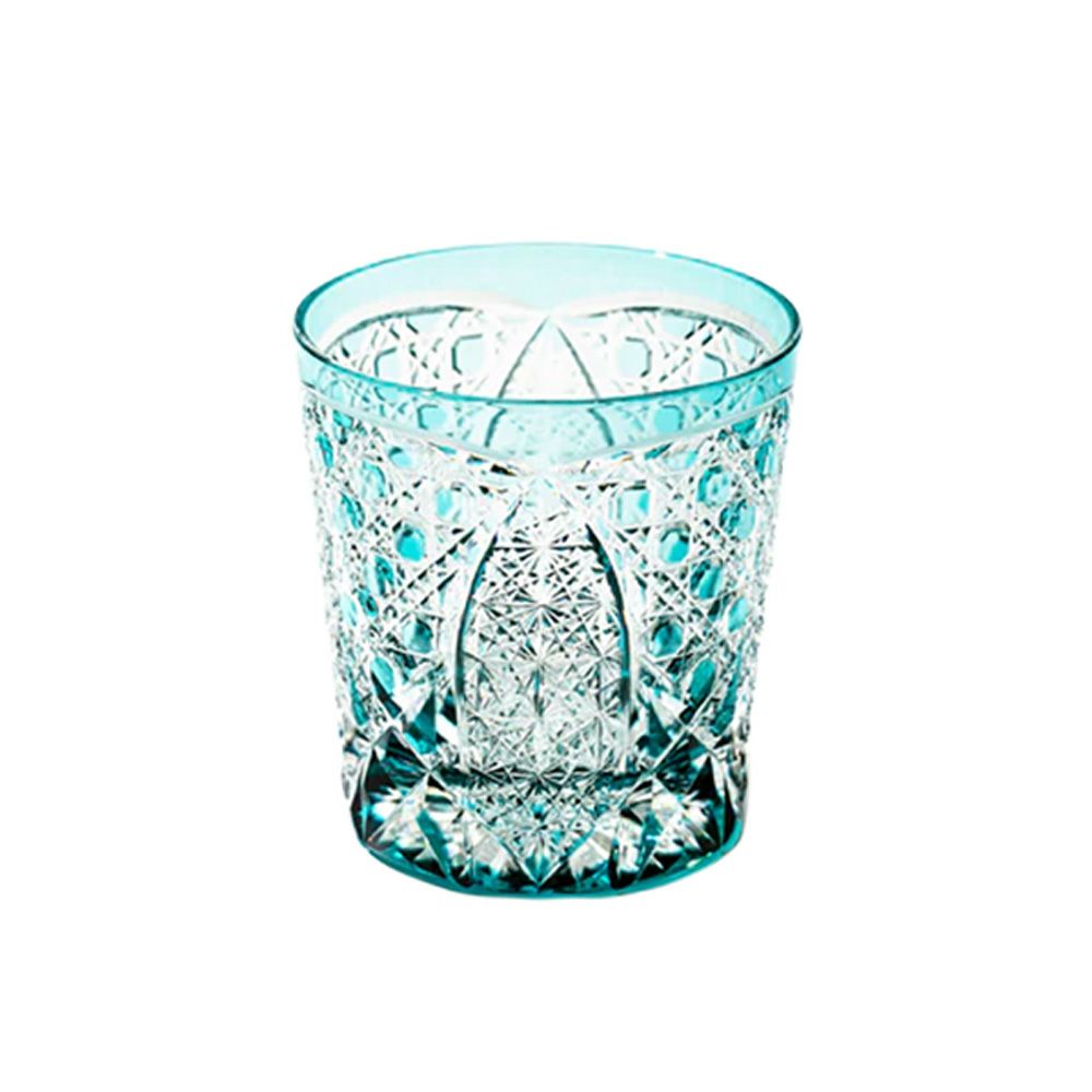 太武朗工房／タブロー 菊繋ぎに籠目紋 オールドグラス グリーン 250ml 伝統工芸士 木村泰典 作 5136-33