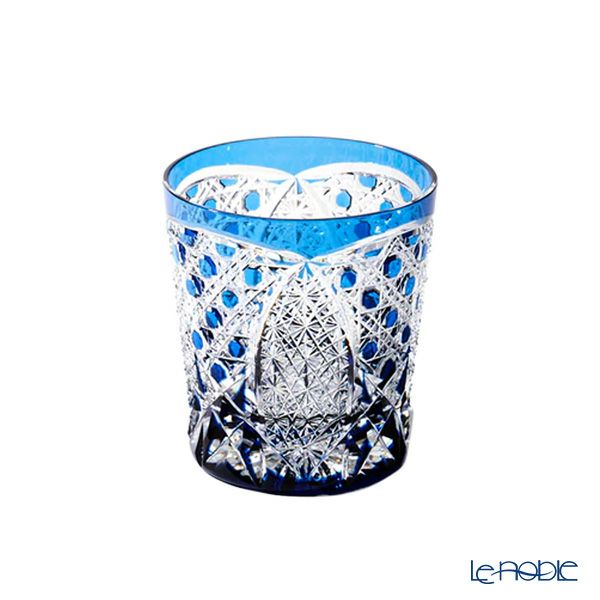 太武朗工房／タブロー 菊繋ぎに籠目紋 オールドグラス 藍 250ml 伝統工芸士 木村泰典 作 5136-3IN