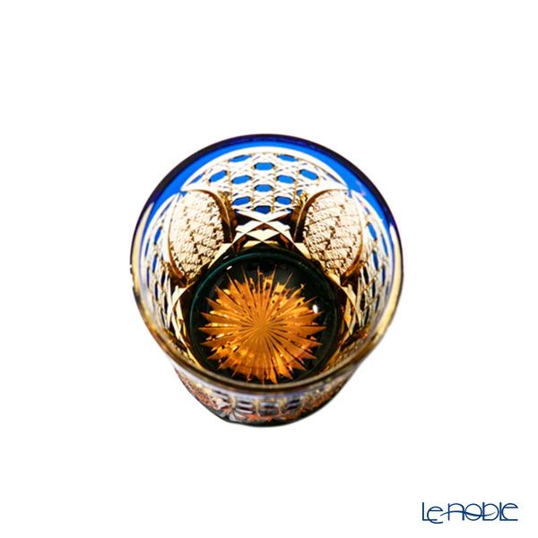 太武朗工房／タブロー 菊繋ぎに籠目紋 オールドグラス 琥珀ルリ 250ml 伝統工芸士 木村泰典 作 5136-34