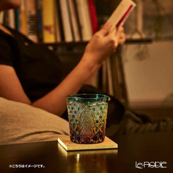 太武朗工房／タブロー 菊繋ぎに籠目紋 オールドグラス 琥珀緑 250ml 伝統工芸士 木村泰典 作 5136-35