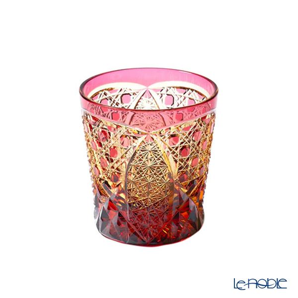 太武朗工房／タブロー 菊繋ぎに籠目紋 オールドグラス 琥珀金赤 250ml 伝統工芸士 木村泰典 作 5136-38