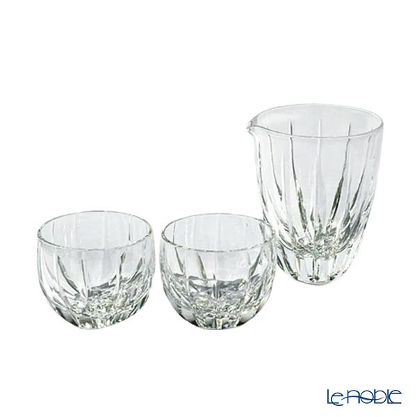 太武朗工房／タブロー 江戸切子 剣菱 酒器三点揃 片口徳利1 ＋ ぐい呑み2 透き クリア 230ml 伝統工芸士 木村泰典 作 5114-00s