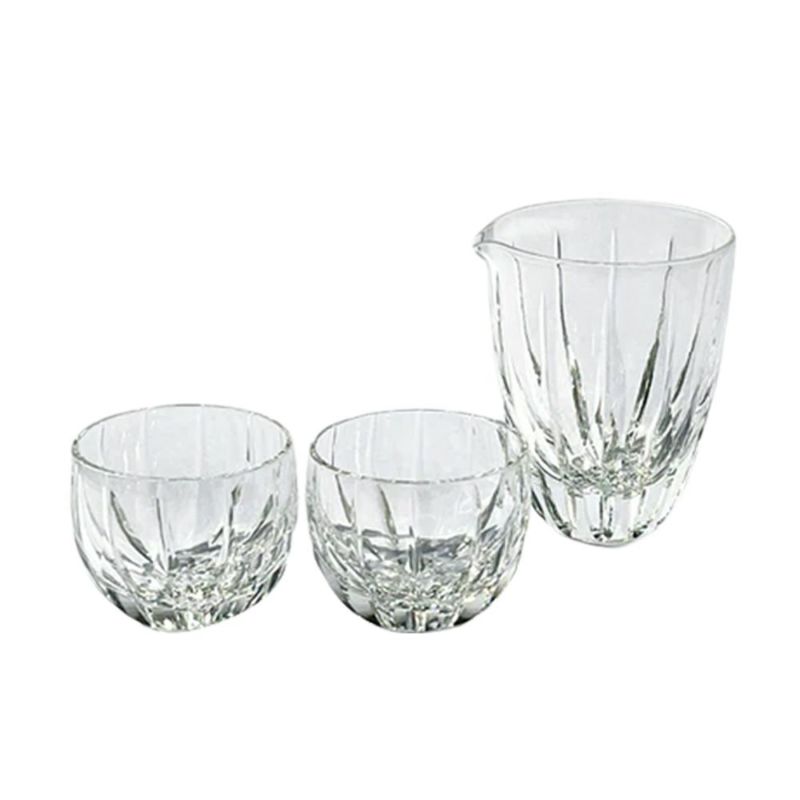 太武朗工房／タブロー 江戸切子 剣菱 酒器三点揃 片口徳利1 ＋ ぐい呑み2 透き クリア 230ml 伝統工芸士 木村泰典 作 5114-00s